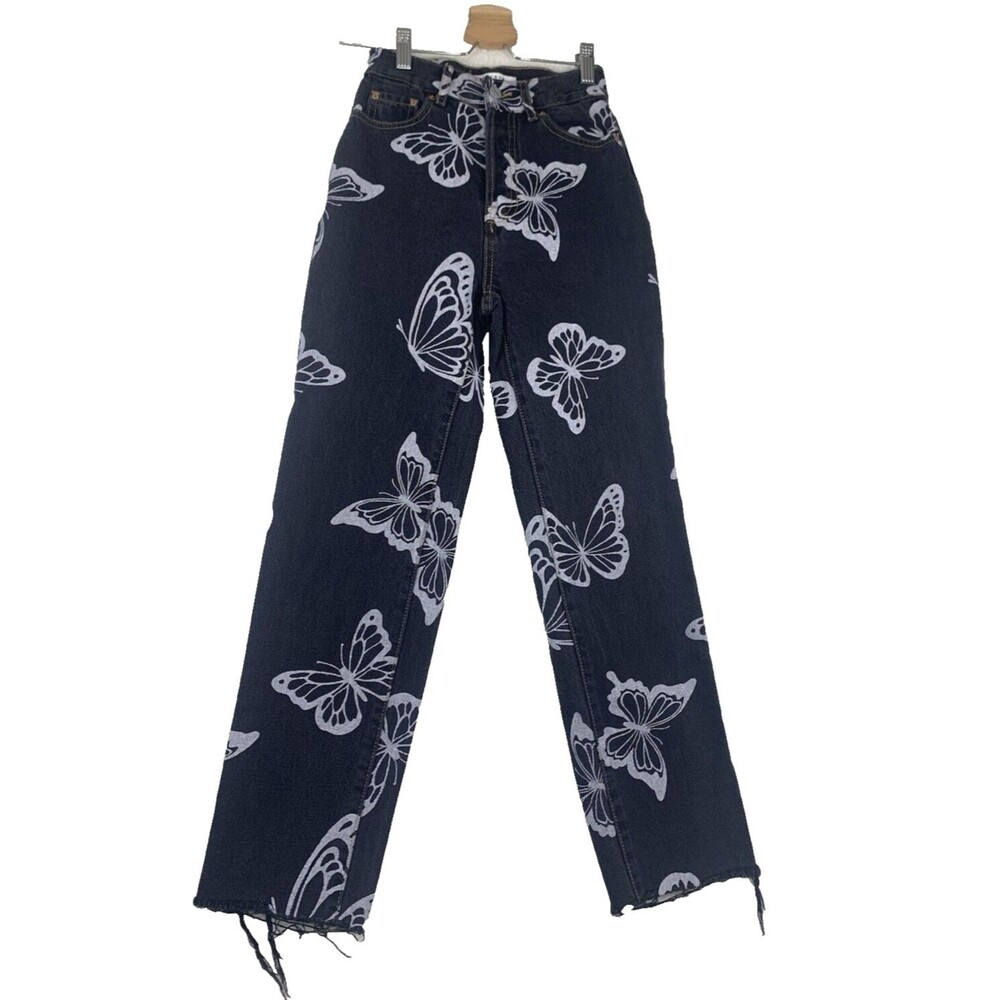 PacSun Jeans Women's Size 22 Black High Rise Straight 5 Button Cut Off Butterfly